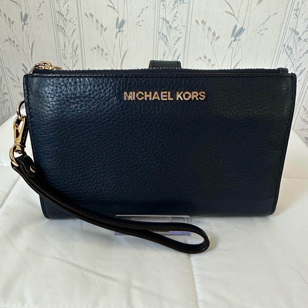 Michael Kors Navy Leather Tech Wallet Wristlet